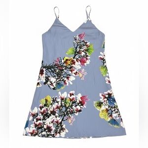 Natori Blue Silky Floral Slip Dress Size Large